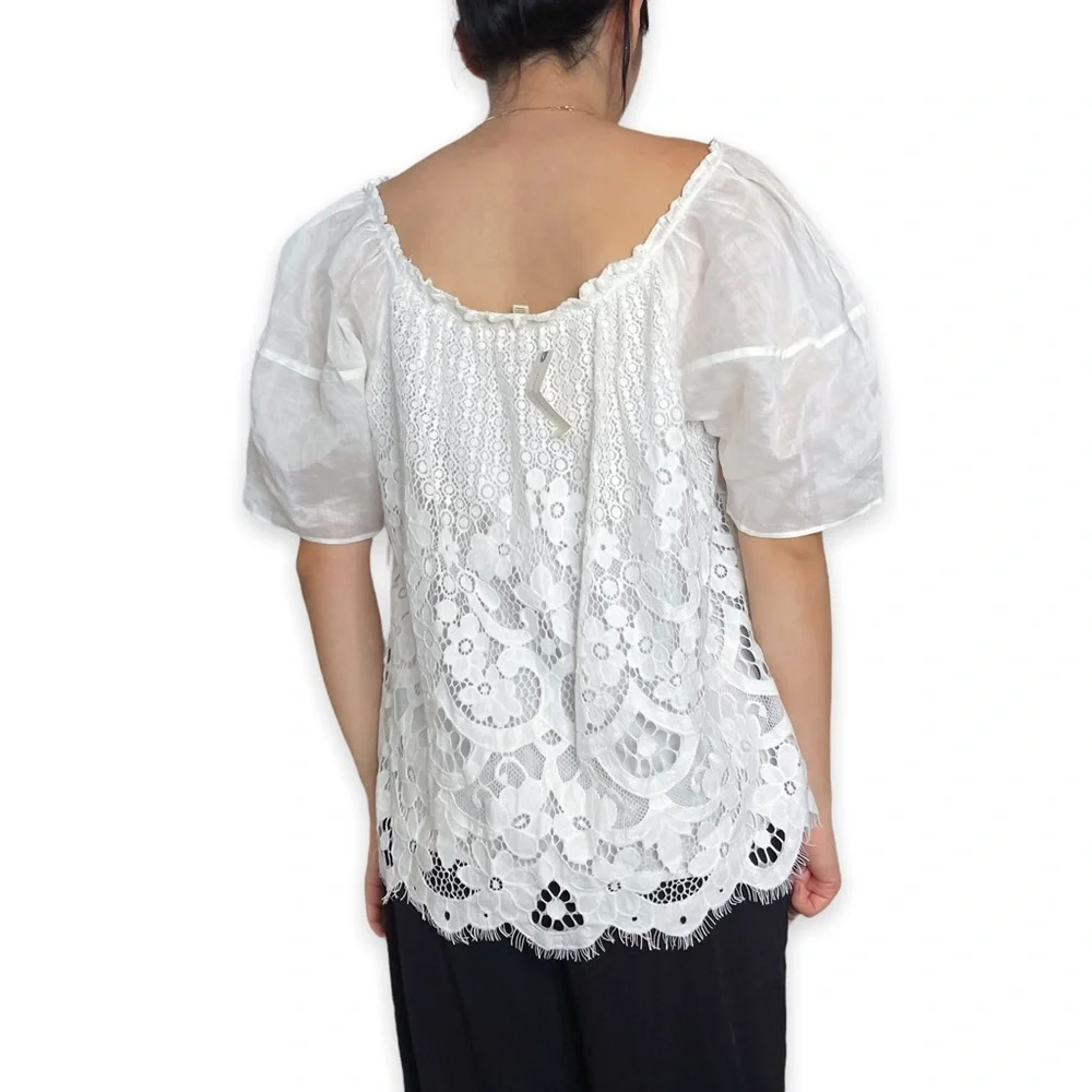 NWT Anthroplogie Moulinette Soeurs Messina White Puffsleeve Lace Top Size L - Picture 12 of 16